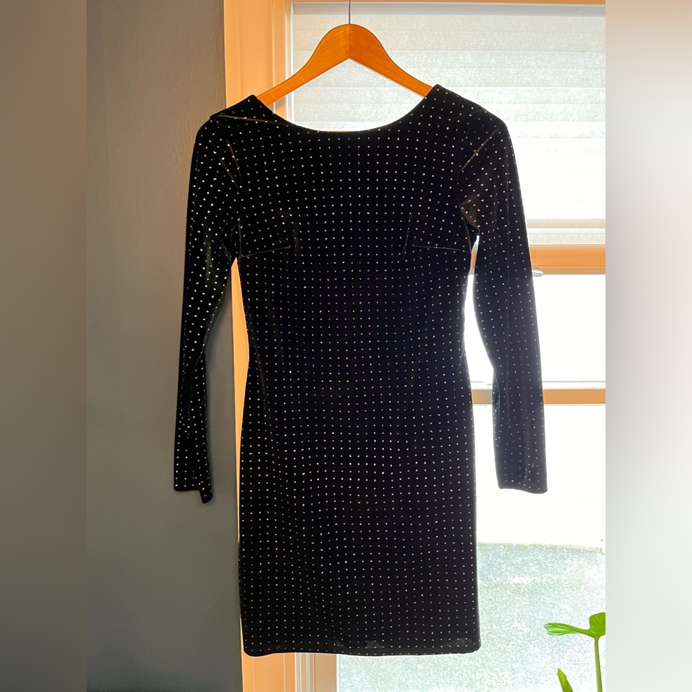 Express. Long sleeve velvet studded dress.